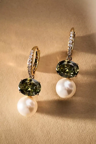 Nadri Crystal Pearl Drop Earrings In Green