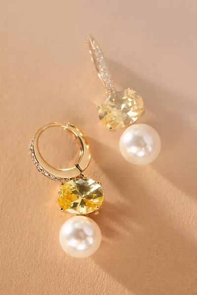 Nadri Crystal Pearl Drop Earrings In Yellow