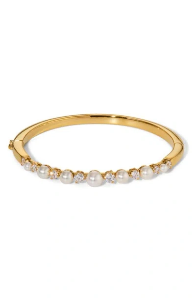 Nadri Cubic Zirconia & Faux Pearl Hinge Bangle Bracelet In Gold