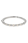 Nadri Cubic Zirconia & Faux Pearl Hinge Bangle Bracelet In Metallic