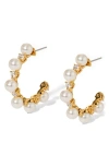 Nadri Cubic Zirconia & Faux Pearl Hoop Earrings In Gold