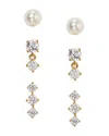 Nadri Cubic Zirconia & Imitation Pearl Earrings In 18k Gold Plated, Set Of 3 In Gold