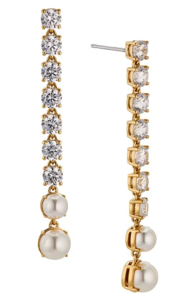 Nadri Cubic Zirconia & Imitation Pearl Linear Drop Earrings In Gold