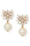 Nadri Sav Cubic Zirconia Cluster & Cultured Freshwater Pearl Drop Earrings In 18k Gold Plated In Gold