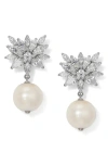 Nadri Cubic Zirconia & Pearl Drop Earring In Rhodium