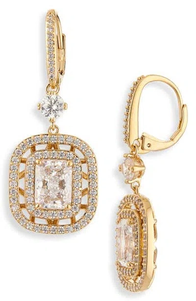 Nadri Cubic Zirconia Double Halo Drop Lever Back Earrings In Gold
