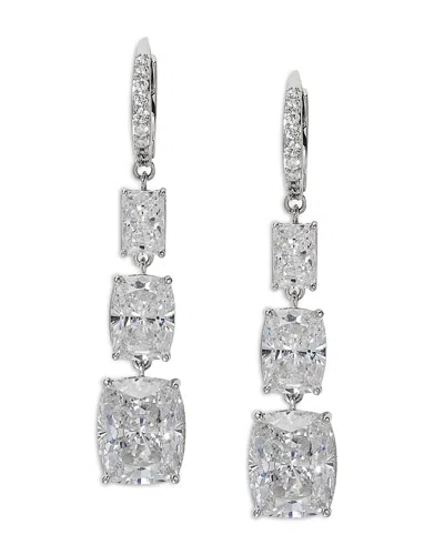 Nadri Cubic Zirconia Graduated Triple Drop Earrings In Rhodium Plated In Silver