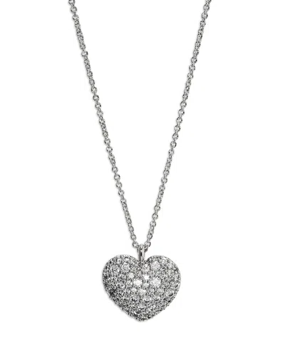 Nadri Cubic Zirconia Heart Pendant Necklace In Rhodium Plated, 16-18 In Silver