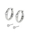 Nadri Cubic Zirconia Hoop & Stud Earrings In Rhodium Plated, Set Of 2 In Silver