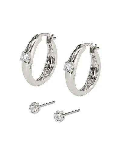 Nadri Cubic Zirconia Hoop & Stud Earrings In Rhodium Plated, Set Of 2