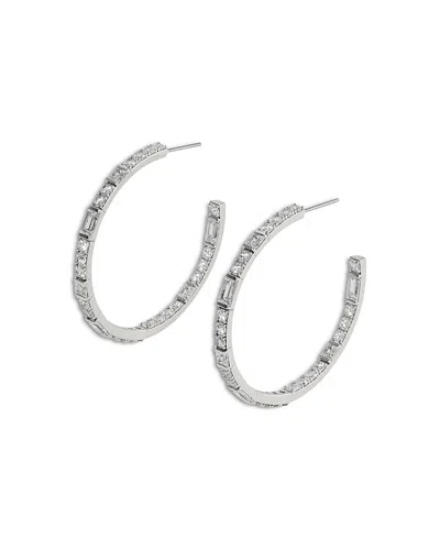 Nadri Cubic Zirconia Hoop Earrings In Rhodium Plated In Silver