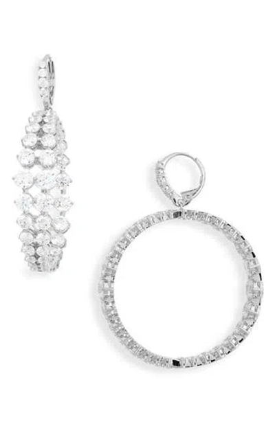 Nadri Cubic Zirconia Large Hoop Drop Earrings In Rhodium