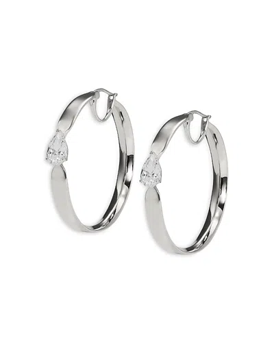 Nadri Cubic Zirconia Pear Solitaire Medium Hoop Earrings In Silver