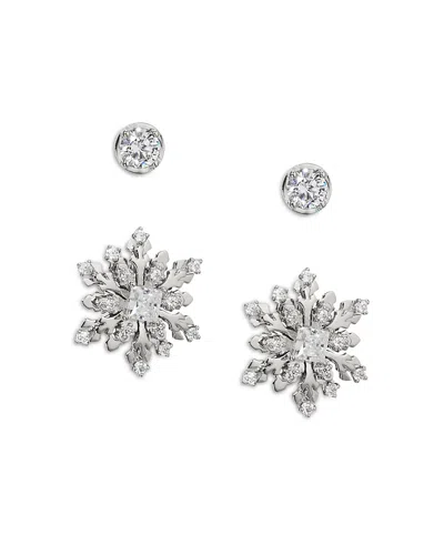 Nadri Cubic Zirconia Solitaire & Snowflake Stud Earrings In Rhodium Plated, Set Of 2 In Silver