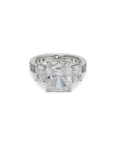 Nadri Cubic Zirconia Three Stone Cocktail Ring In Rhodium Plated In Silver