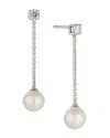 Nadri Cultured Genuine Freshwater Pearl Drop Earrings In Rhodium