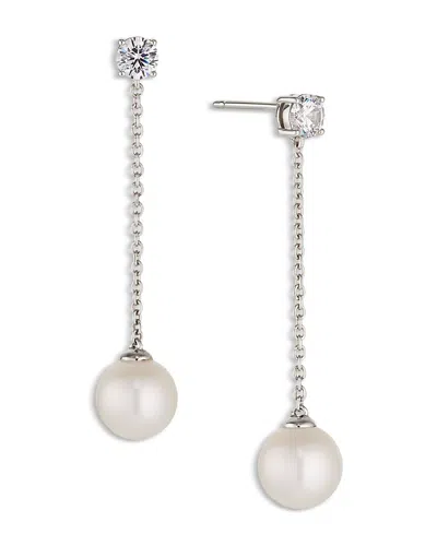 Nadri Cultured Genuine Freshwater Pearl Drop Earrings In Rhodium