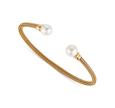 Nadri Cultured Freshwater Pearl Flex Chain Cuff Bracelet In Gold