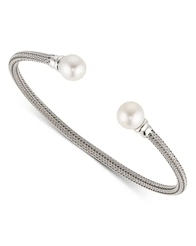 Nadri Cultured Genuine Freshwater Pearl Flex Cuff Bracelet In Rhodium