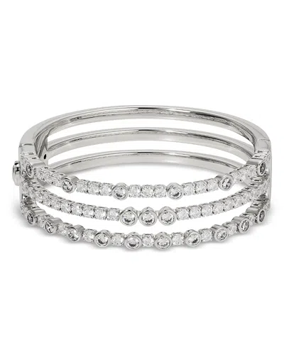 Nadri Dazzle Cubic Zirconia Triple Row Hinged Bangle Bracelet In Silver