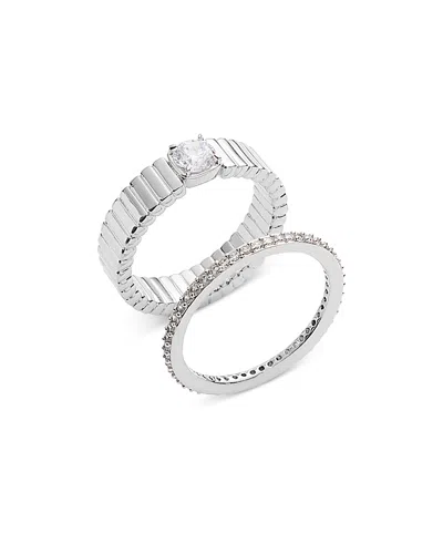 Nadri Delancy Solitaire Ring Stack, Set Of 2 In Silver