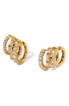 Nadri Cubic Zirconia Triple Row Hoop Earrings In 18k Gold Plated In Gold