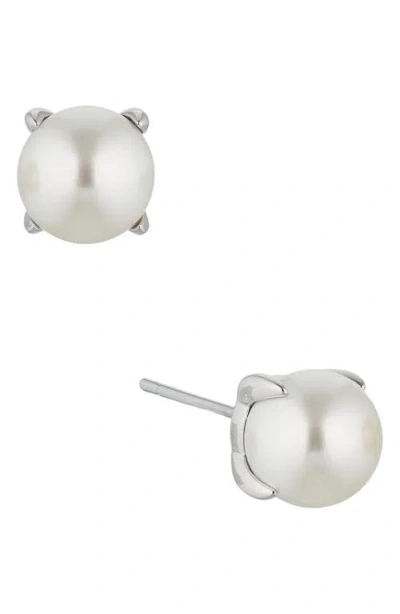Nadri Dot Dot Dot Imitation Pearl Stud Earrings In Rhodium/pearl