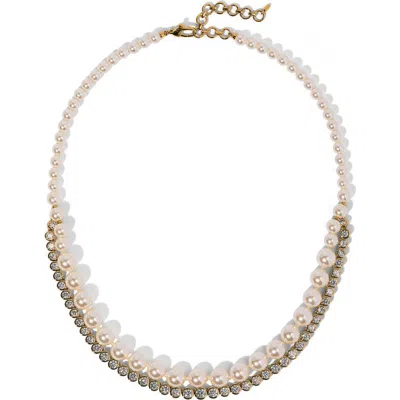 Nadri Double Layer Imitation Pearl & Cubic Zirconia Necklace In Multi