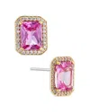 Nadri Emerald Cut Halo Stud Earrings In Pink/gold