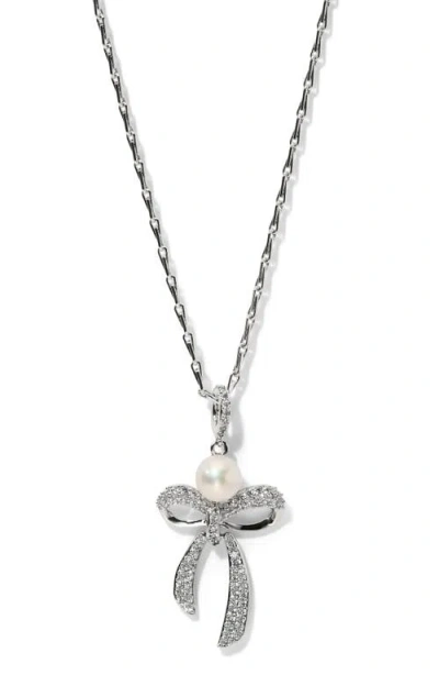 Nadri Eros Bow Cubic Zirconia Pendant Necklace In Silver