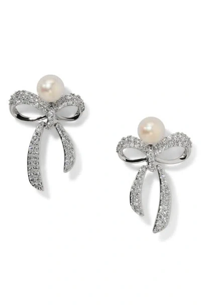 Nadri Eros Small Bow Faux Pearl Stud Earrings In Multi
