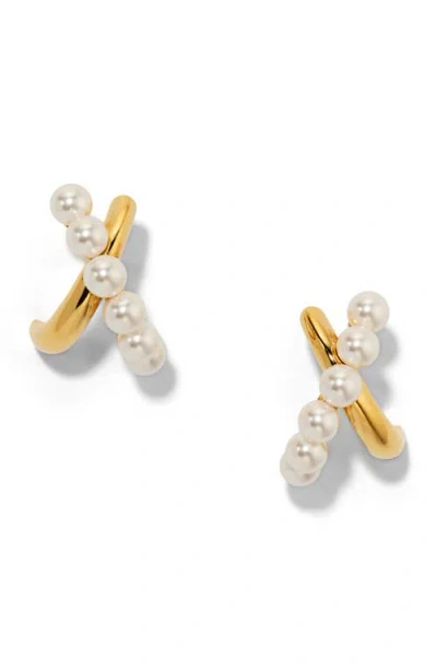 Nadri Esme Imitation Pearl Crossed Hoop Earrings In Gold