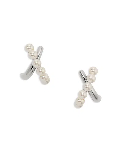Nadri Esme Imitation Pearl Crossed Hoop Earrings In Gray
