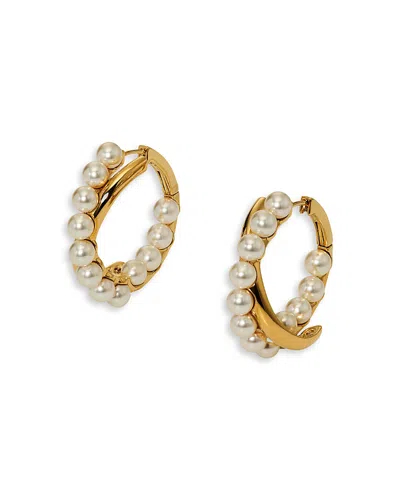 Nadri Esme Imitation Pearl Crossed Large Hoop Earrings In Purple