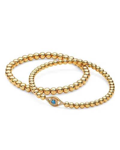 Nadri Evil Eye Cubic Zirconia Beaded Stretch Bracelets, Set Of 2 In Gold