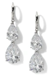 Nadri Cubic Zirconia Pear Double Drop Earrings In Rhodium