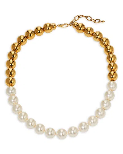 Nadri Farrah Imitation Pearl Beaded Collar Necklace In 18k Gold Plated, 19 In White/gold