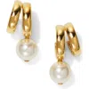 Nadri Imitation Pearl Spiral C Hoop Earrings In Gold