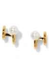 Nadri Imitation Pearl Spiral C Hoop Earrings In Gold