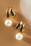 Nadri Farrah Pearl Drop Double Hoop Earrings In Gold