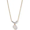 Nadri Faux Pearl & Cubic Zirconia Necklace In Gold
