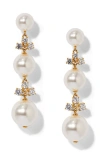 Nadri Faux Pearl Linear Drop Earrings In Metallic