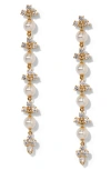 Nadri Faux Pearl Long Linear Drop Earrings In Gold