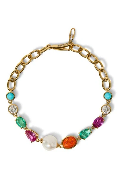 Nadri Frieda Cubic Zirconia & Freshwater Pearl Chain Bracelet In Multi