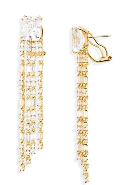 Nadri Fringe Cubic Zirconia Chandelier Earrings In Gold