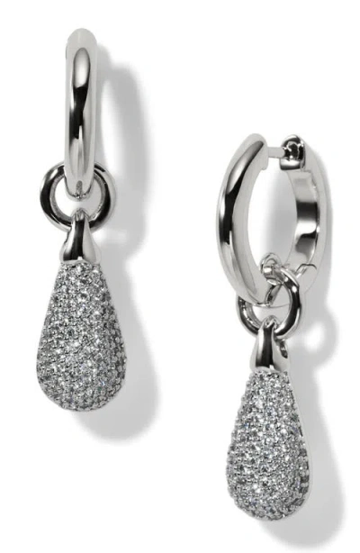 Nadri Gemini Pavé Huggie Hoop Drop Earrings In Silver