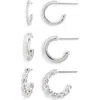 Nadri Golden Hour Set Of 3 Huggie Hoop Earrings In Rhodium