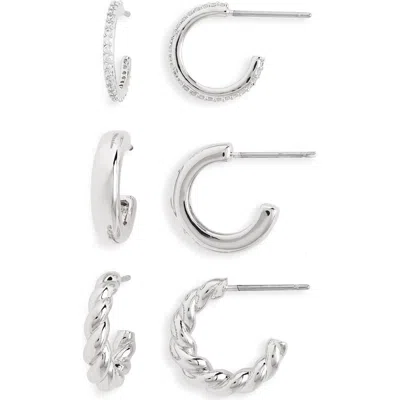 Nadri Golden Hour Set Of 3 Huggie Hoop Earrings In Rhodium