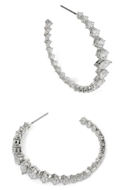 Nadri Graduated Cubic Zirconia Inside Out Hoop Earrings In Rhodium
