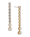 Nadri Gwen Cubic Zirconia & Imitation Pearl Tennis Style Linear Drop Earrings In Gold